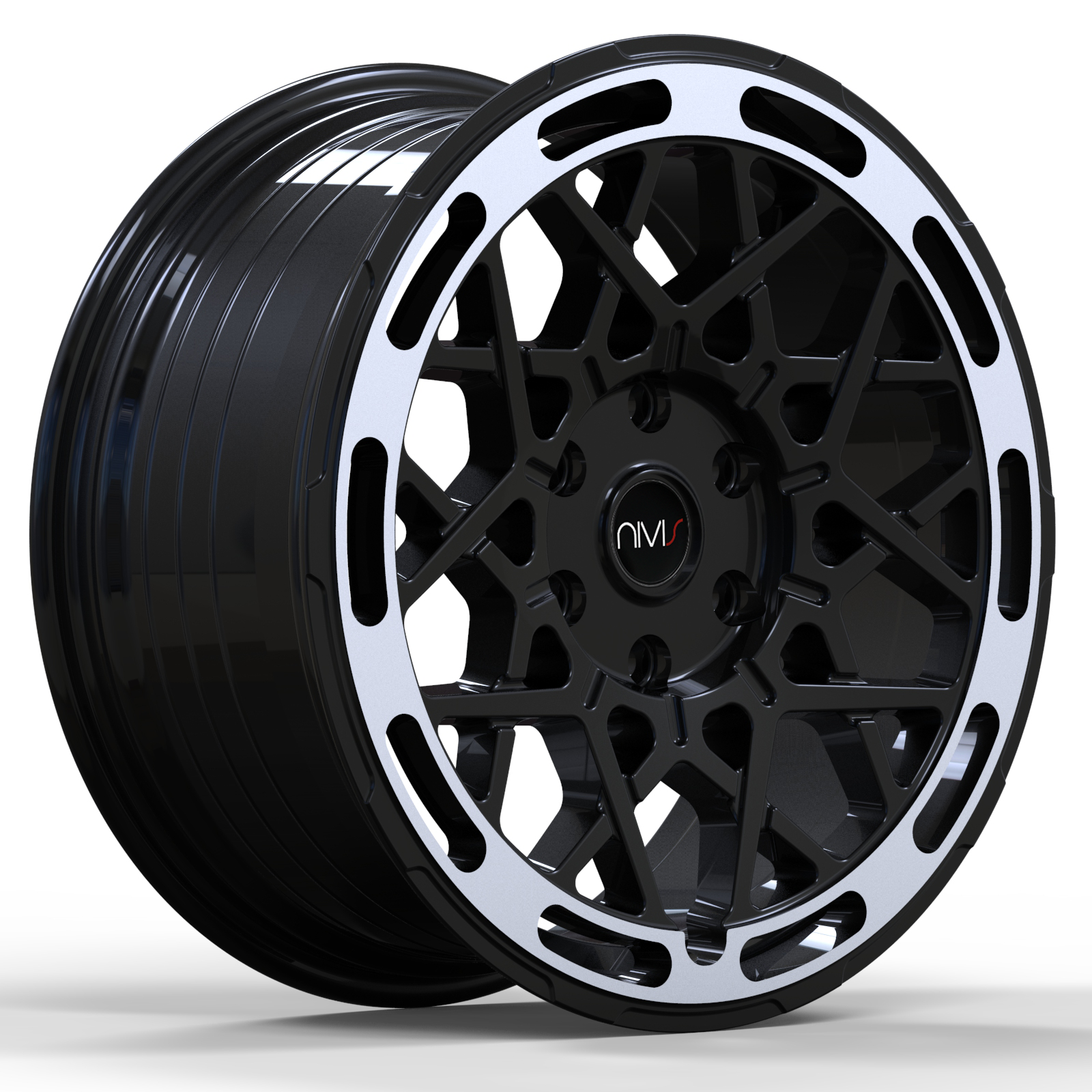 Nivis Velora 8.5x20 ET45 6x120 74.6 Gloss Black Machined Lip