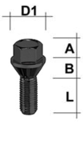 Boulon de roue M12x1.25 Cône 60° SW-17 L-36 noir