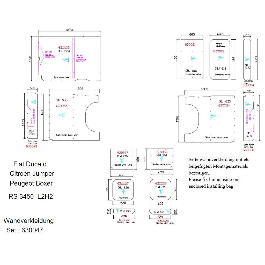 Seitenwandverkleidung, L2 H2 / 22-teilig