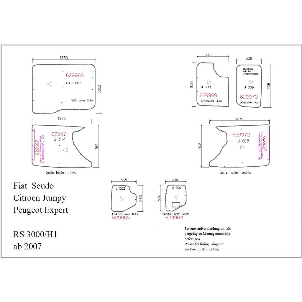 Pannelli laterali, L1 H1 Jumpy / Expert / Pro Ace 2007-2016