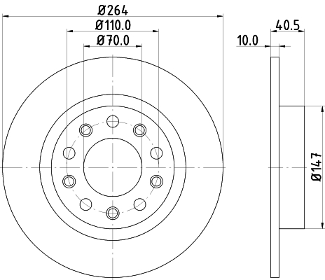 Bremsscheibe hinten beschichtet voll 264 Ø Alfa Romeo Giulietta 1,4 1,6 2,0