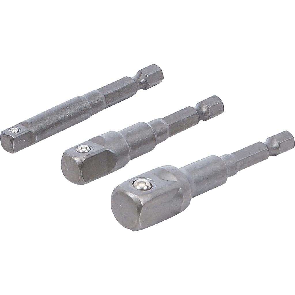 Adapter-Satz für Bohrmaschinen | Aussensechskant Antrieb 6,3 mm (1/4") | Abtrieb Aussenvierkant 6,3 mm (1/4"), 10 mm (3/8"), 12,5 mm (1/2") | 3-tlg.